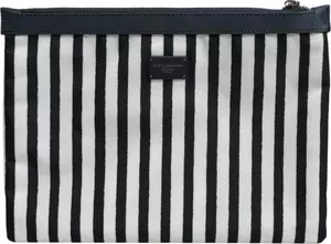 Black White Striped Logo Plaque Clutch Pouch Bag