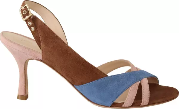 Multicolor Suede Leather Slingback Heels Sandals Shoes