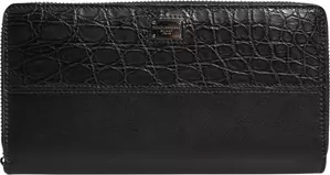 Black Leather Logo Plaque Zip Around Continental Wallet
