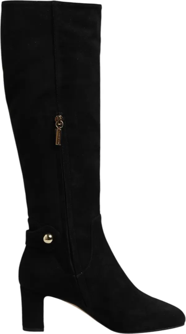 Black Suede Leather Knee High Boots Shoes