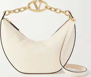 Ivory Leather Small Hobo Vlogo Shoulder Bag