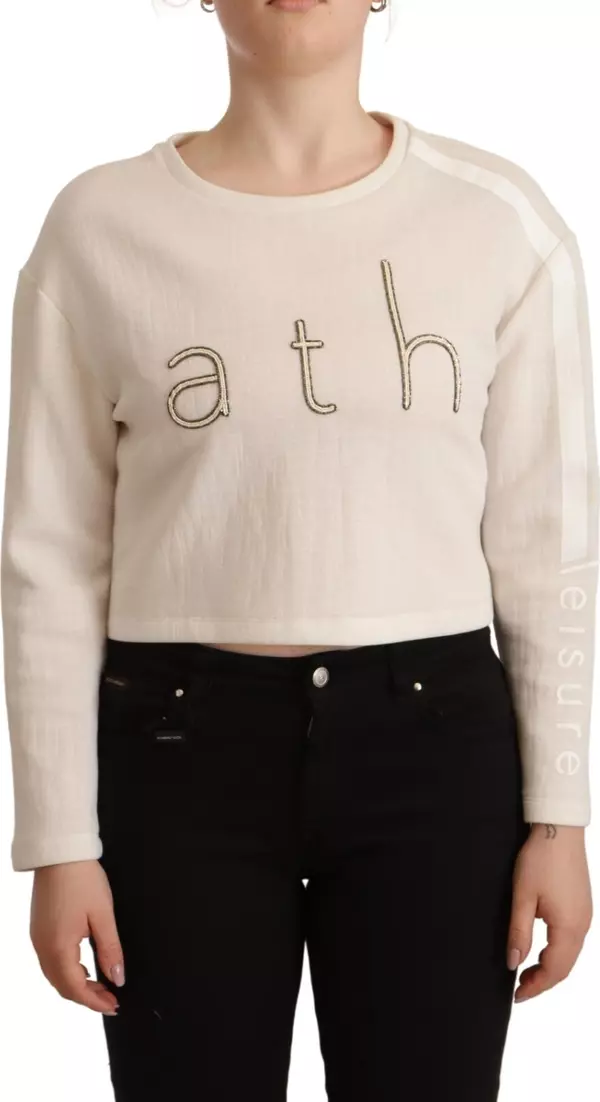 Beige Logo Long Sleeve Cropped Pullover Sweater