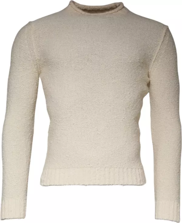 Beige Wool Knit Long Sleeve Round Neck Pullover Sweater