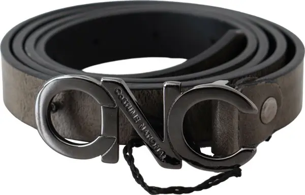 Dark Brown Leather Letter Logo Buckle Belt
