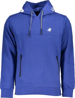 Chic Blue Hooded Fleece Sweatshirt with Logo Detail
