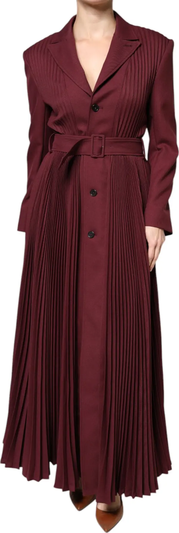 Maroon Belted Button Down Dress