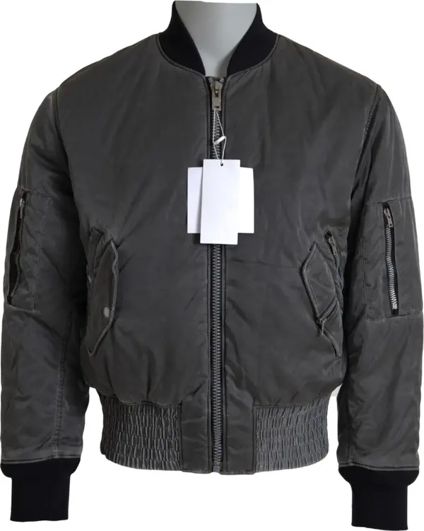 Gray Bomber Zipper Pocket Sleeves Jacket