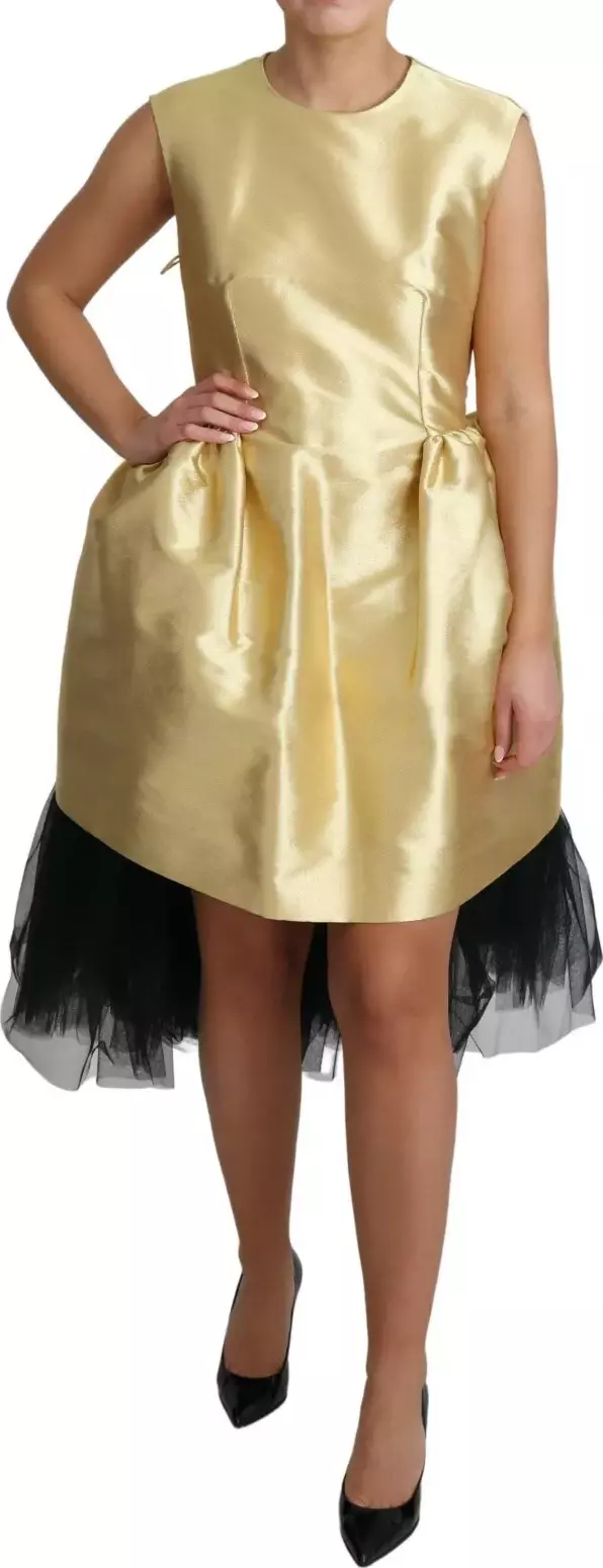 Polyester Gold Sleeveless A-line Tulle Dress