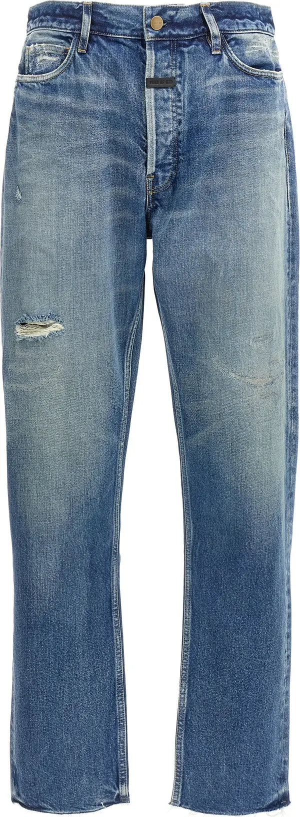 Blue Cotton Straight-Leg Jeans