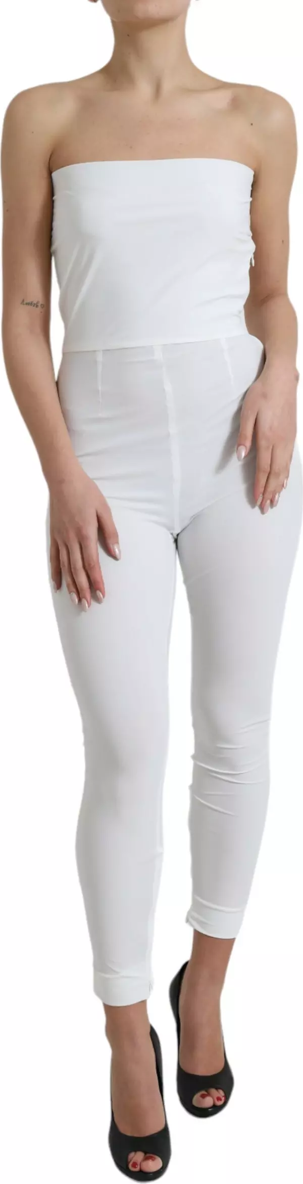 White Nylon Strapless Bodycon Jumpsuit Dress