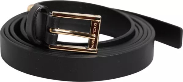Black Calf Leather Gold Metal Buckle Belt