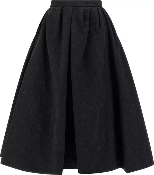 Black Cotton Midi Skirt