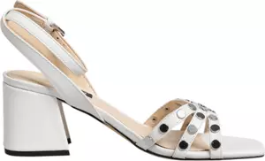 White Block Heeled Studded Wrap Strap Sandals Shoes