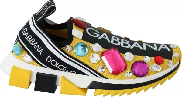 Yellow Multicolor Crystals Sneakers Shoes