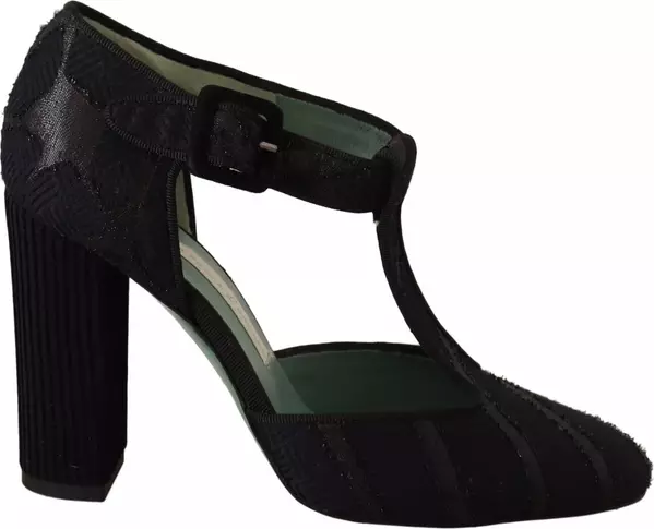 Black Suede Leather Block Heels Sandals Shoes