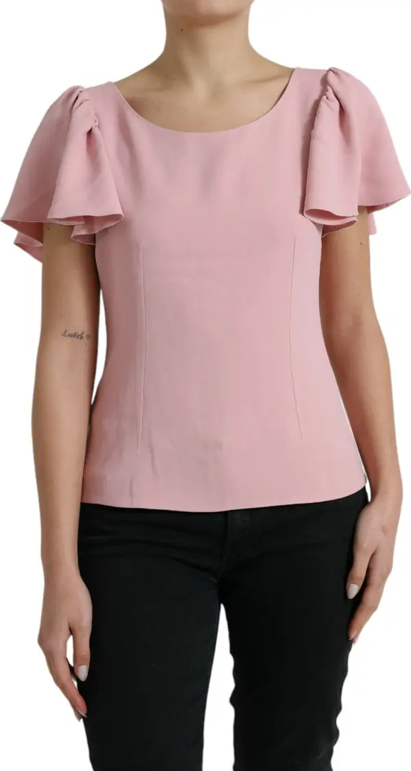 Pink Short Sleeves Round Neck Blouse Top