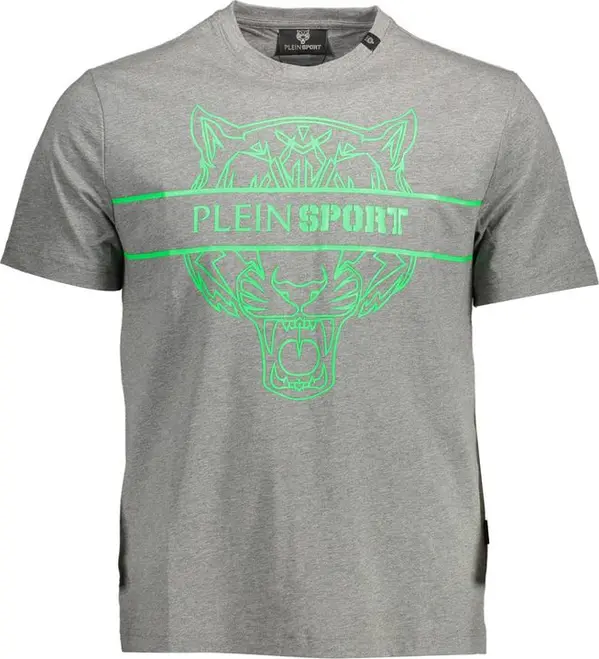 "Gray Cotton Men's T-Shirt with Contrasting Details"