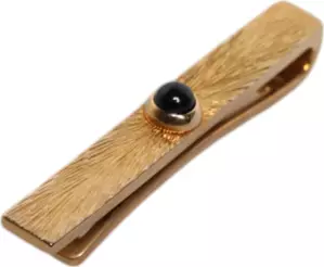 Black Sapphire Gold Tone Brass Tie Clip Bar