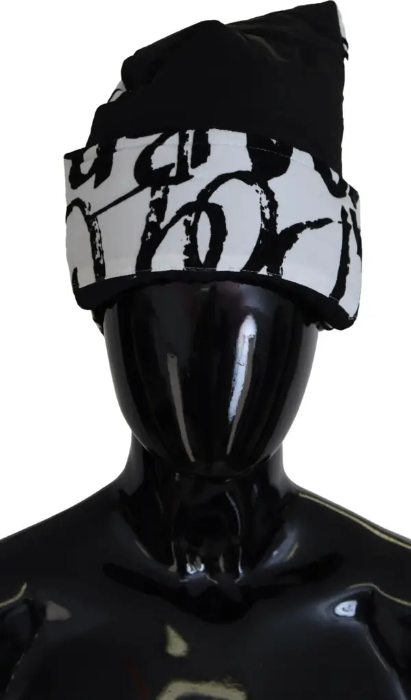 White Printed Nylon Women Winter Beanie Cap Hat