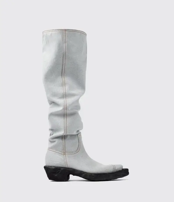 Blue Denim And Rubber Ankle Boots