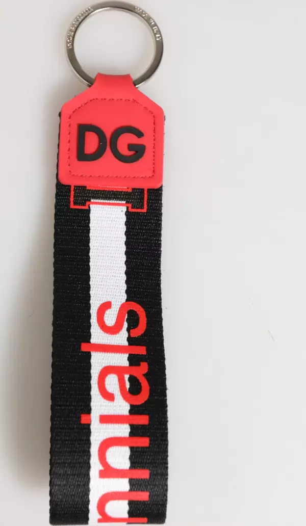 Red White DG Logo Polyester Brass Holder Keychain Keyring