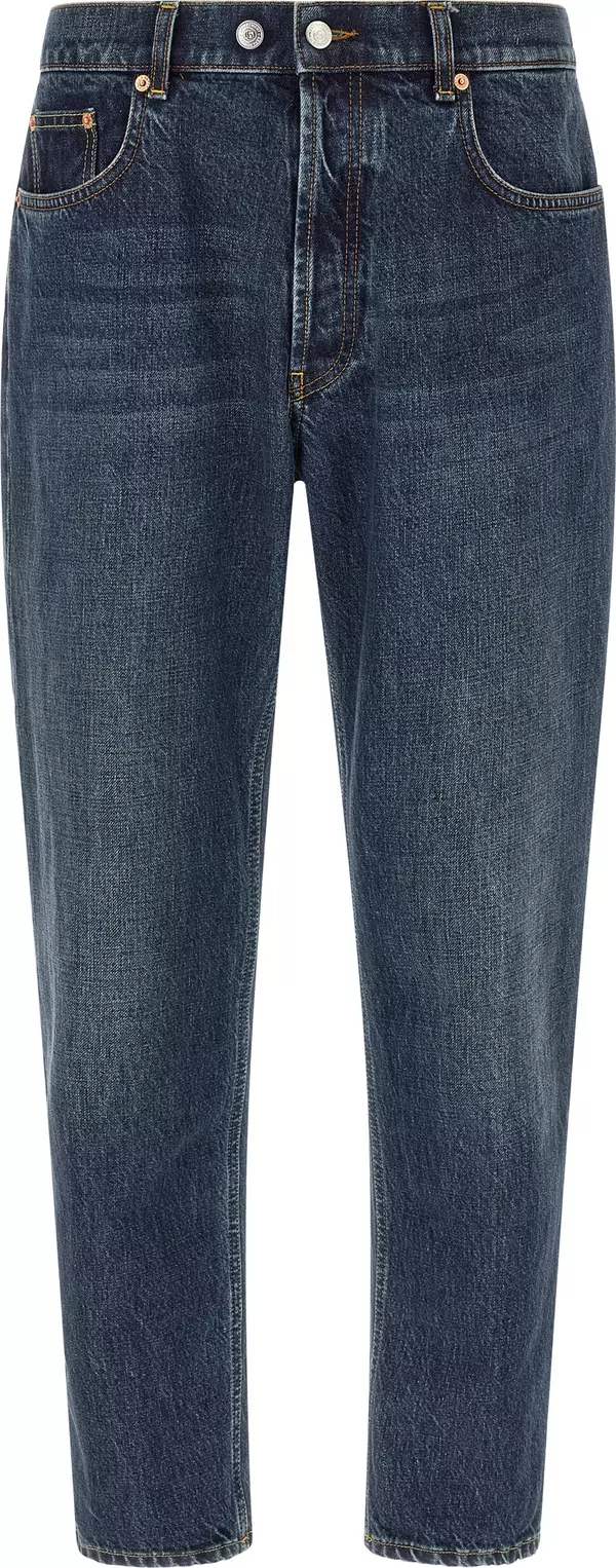 Blue Cotton Tapered Jeans
