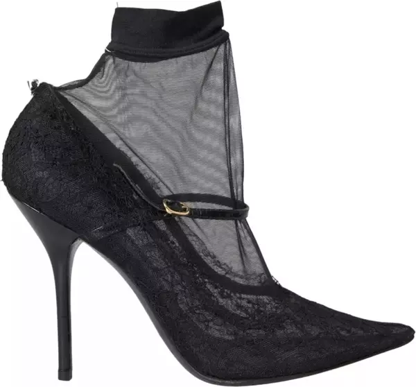 Black Tulle Stretch Boots Pumps Shoes