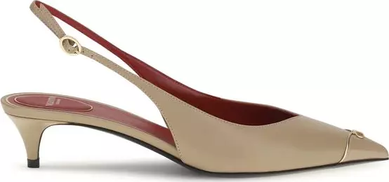 Beige Calf Leather Bos Taurus Mid Heel Pumps