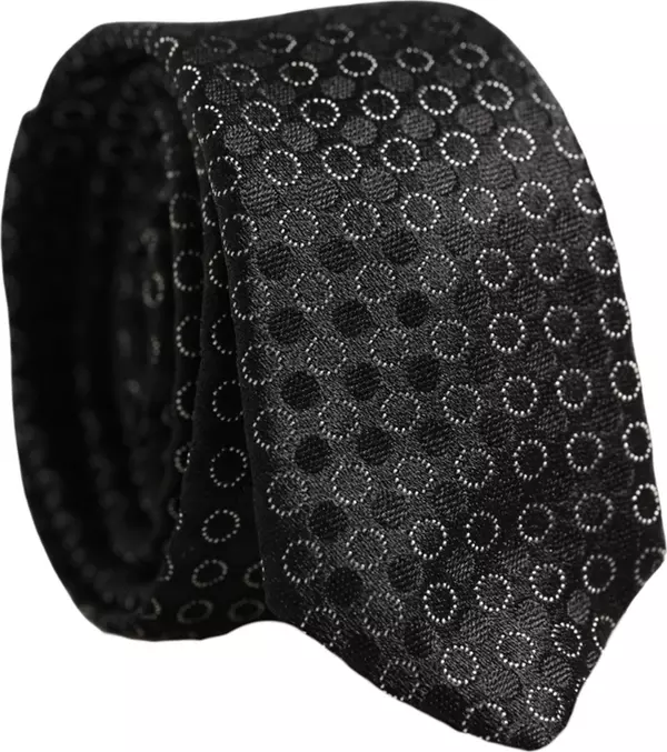 Men Black Silk Geometric Adjustable Tied Necktie Tie