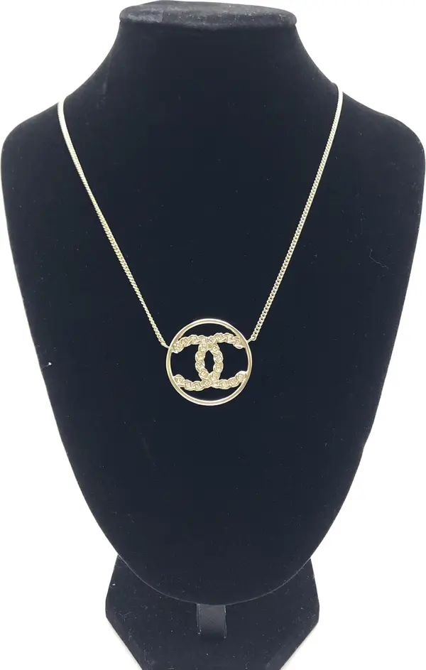 Gold Tone CC Circle Pendant Necklace