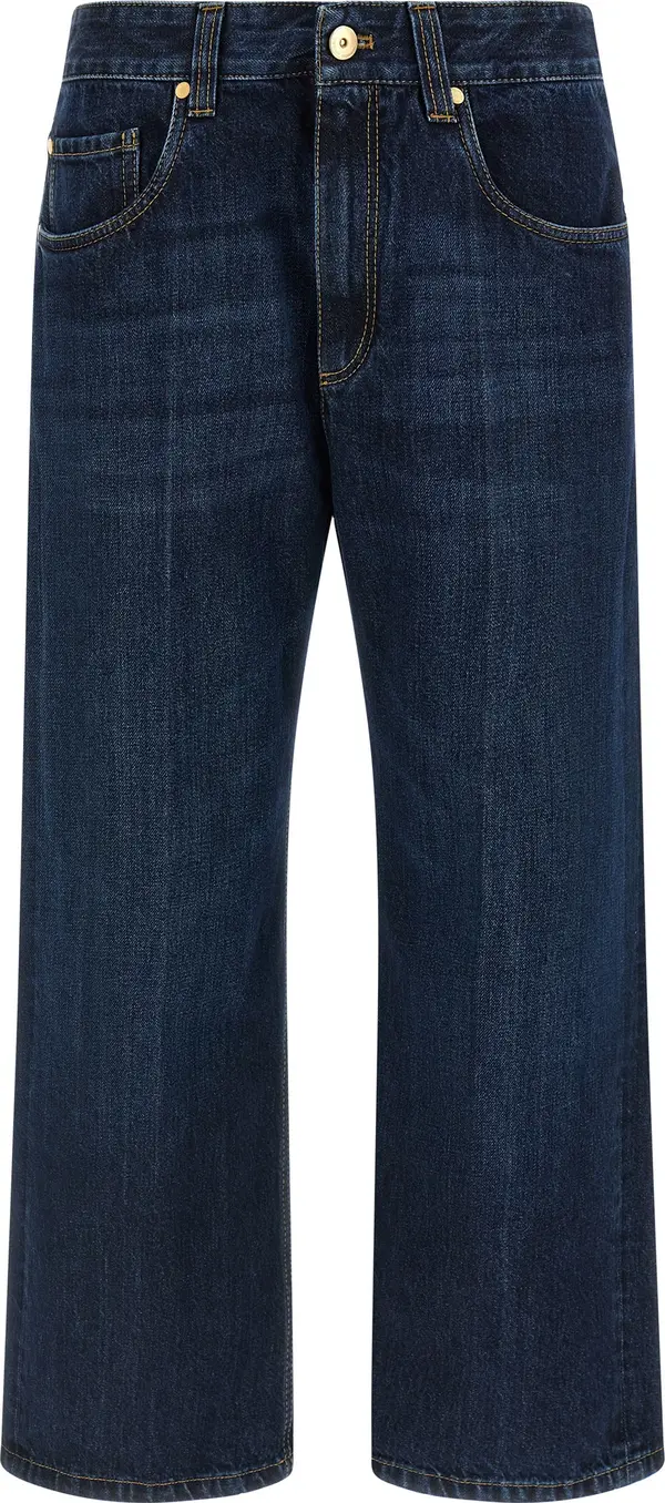 Blue Cotton Cropped Jeans