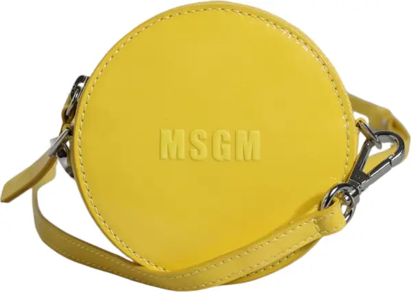Yellow Leather Logo Crossbody Sling Shoulder Round Bag