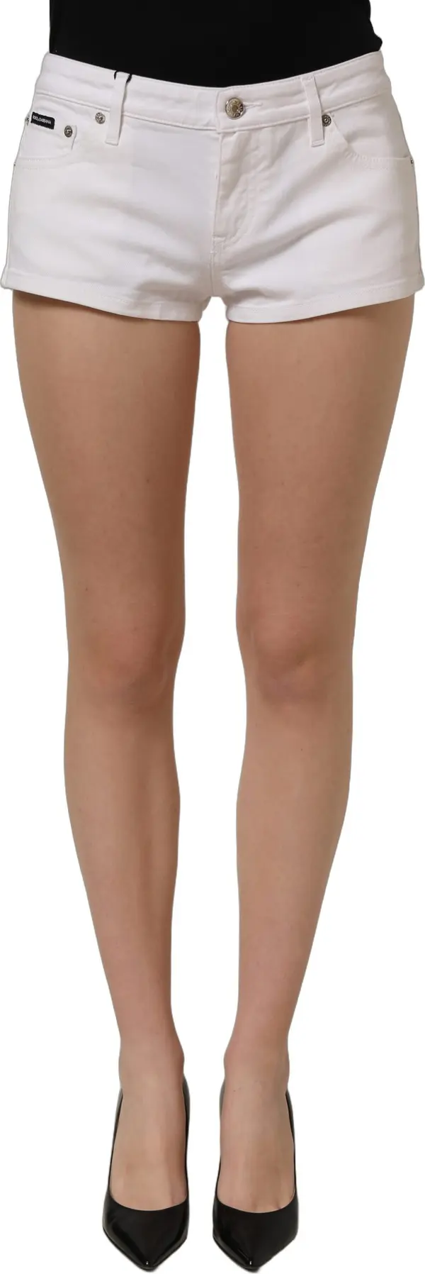 White Cotton Low Rise Denim Hot Pants Shorts