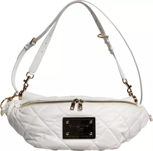 White Quilted Logo Plaque Belt Waist Fanny Pack Bag