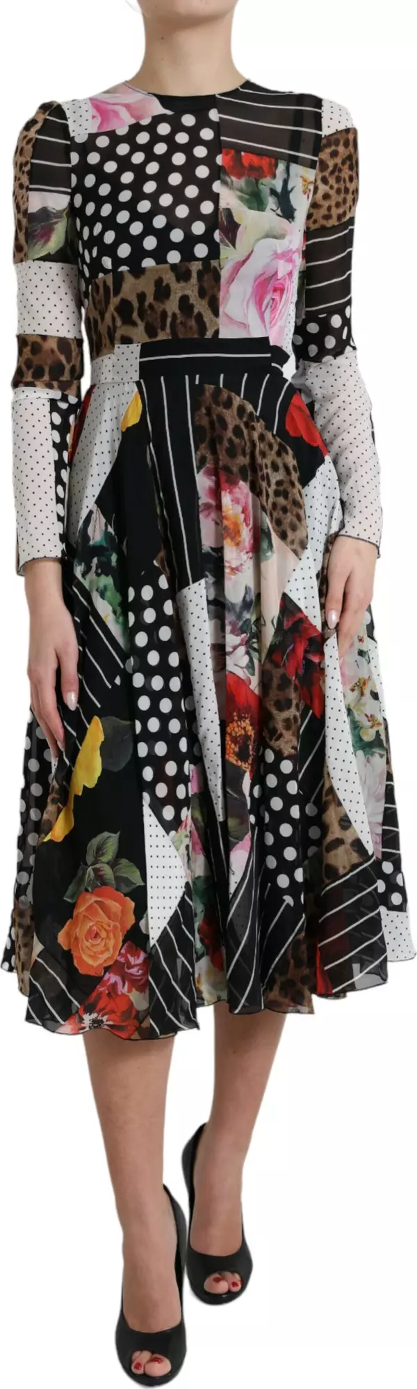 Multicolor Patchwork Floral Leopard Dress
