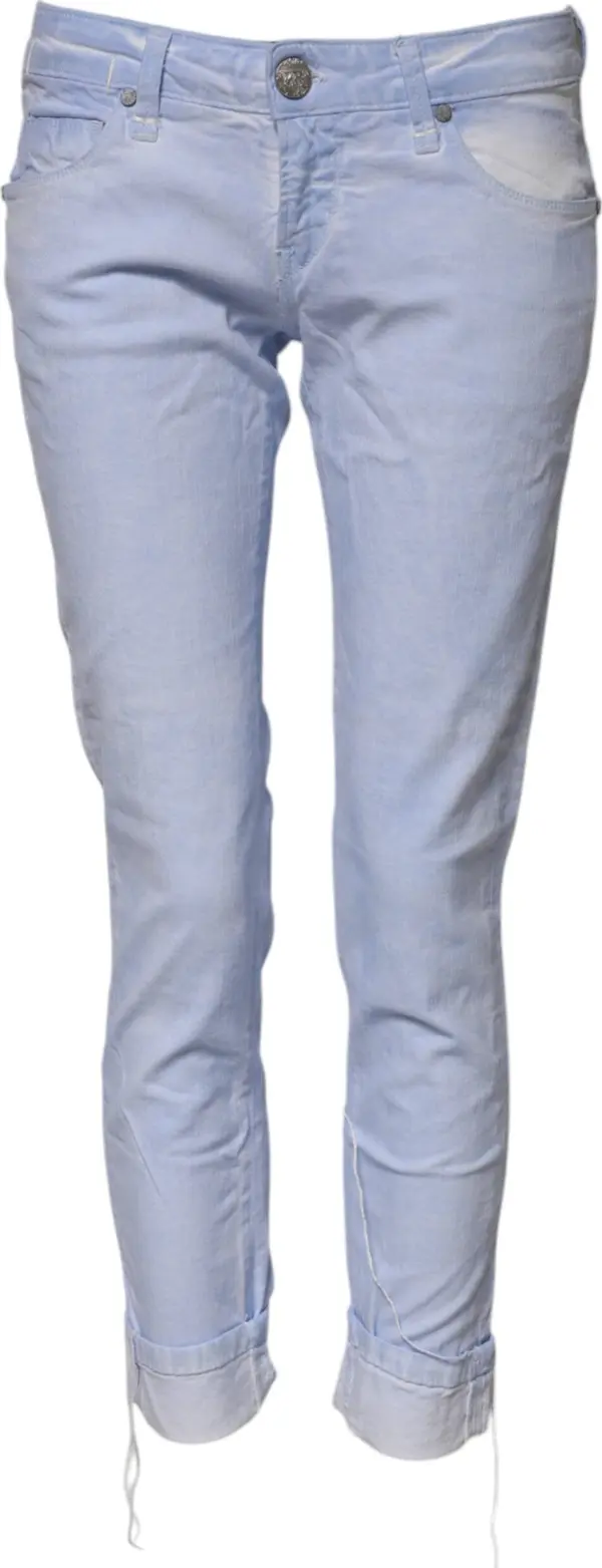 Light Blue Cotton Slim Fit Denim Low Waist Denim Jeans