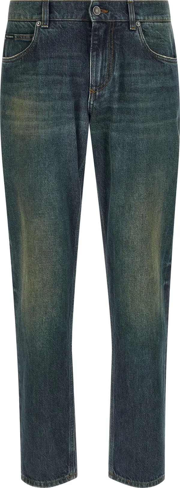 Blue Cotton Straight-Leg Jeans
