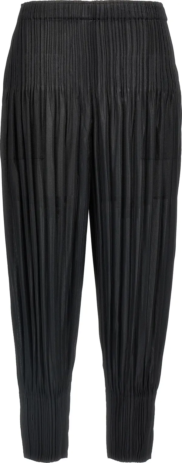 Black Polyester Casual Pants