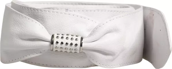 Women White Leather Embellished Wide Waist Cintura Belt