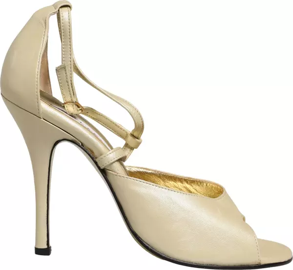 Beige Leather Stiletto Heels Sandals Shoes
