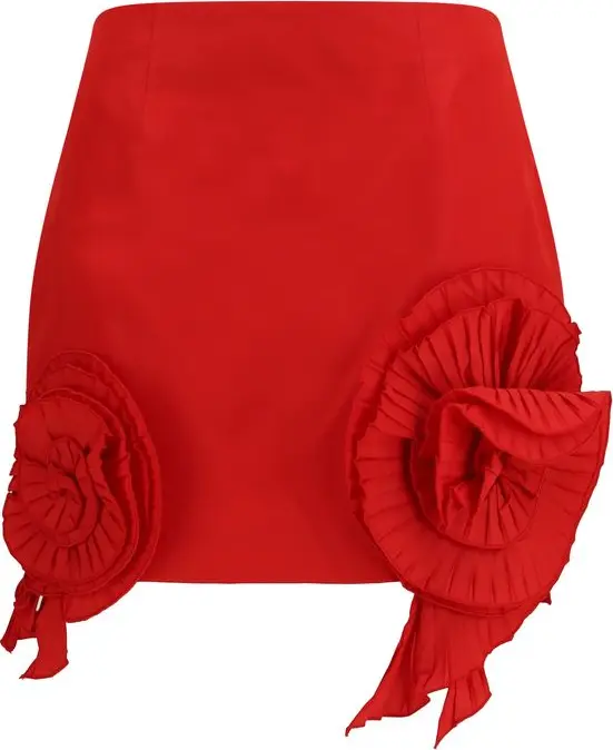 Red Polyester Mini Skirt