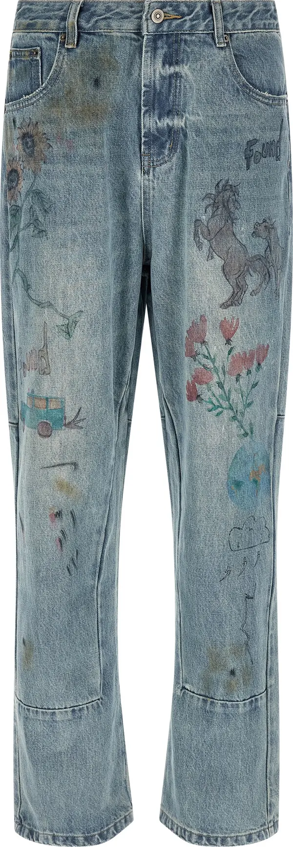 Blue Cotton Straight-Leg Jeans