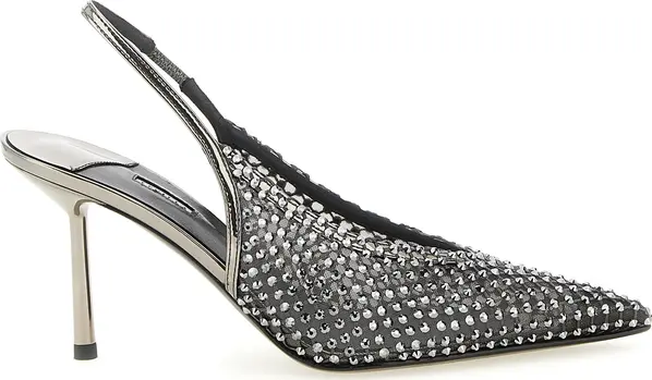Gray Polyester High Heel Pumps