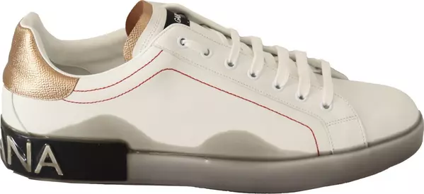 White Gold Leather Low Top Sneakers Casual Shoes