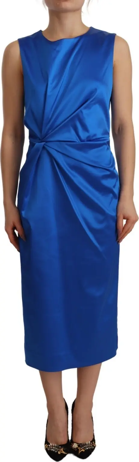 Acetate Royal Blue Roundneck Sleeveless Sheath Midi Dress