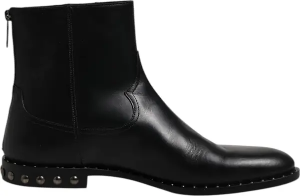 Black Leather Logo Ankle Boots Studded Shoes