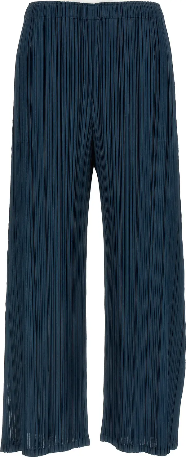 Blue Polyester Casual Pants