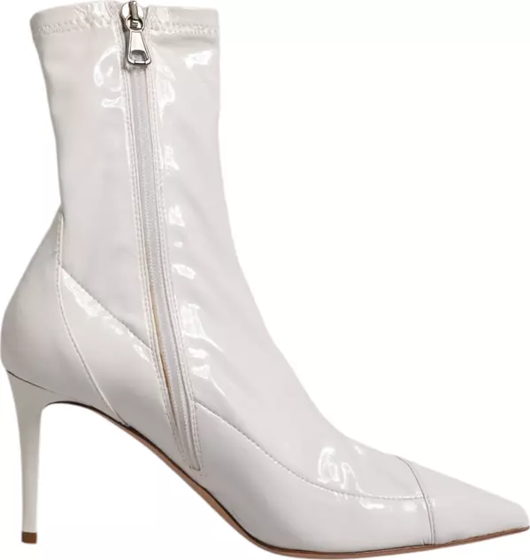 White Stiletto Heels Mid Calf Boots Shoes