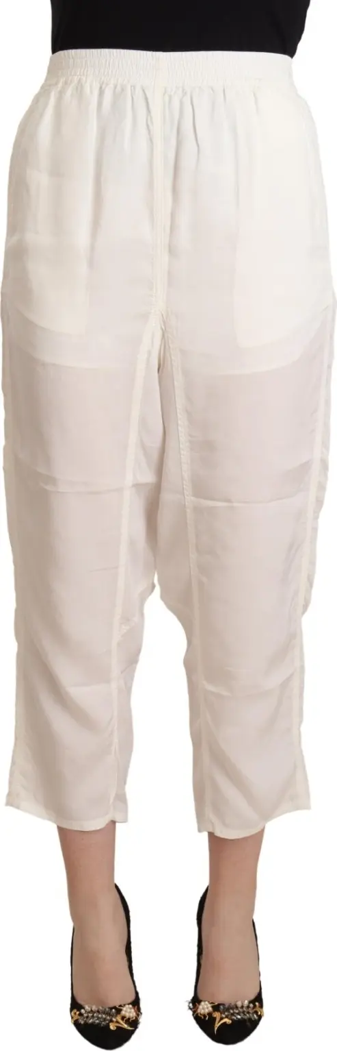 White High Waist Cropped Women Trouser Pants