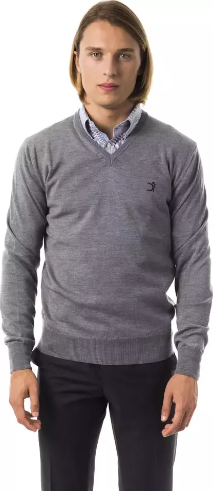 Gray Merino Wool Men Sweater